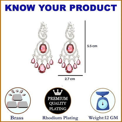 American Diamond Oval Leaf Drop Earrings