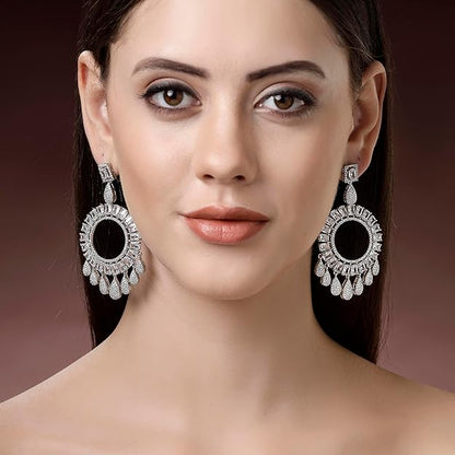 American Diamond Circular Handcrafted Drop Earrings
