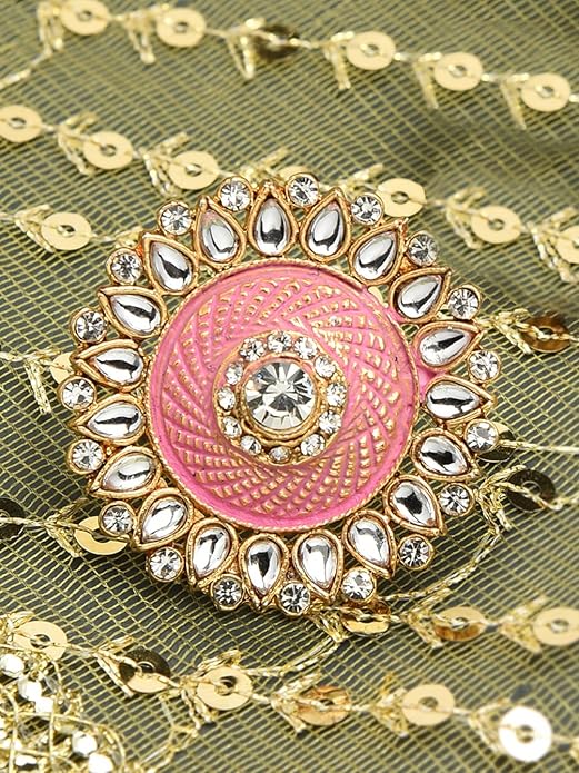 Pastel Pink Meenakari Kundan Traditional Ring