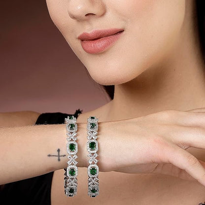 Rhodium Plated Silver AD Bangles Set of 2
