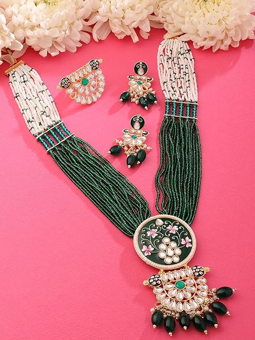Meenakari Kundan Green Pink Necklace