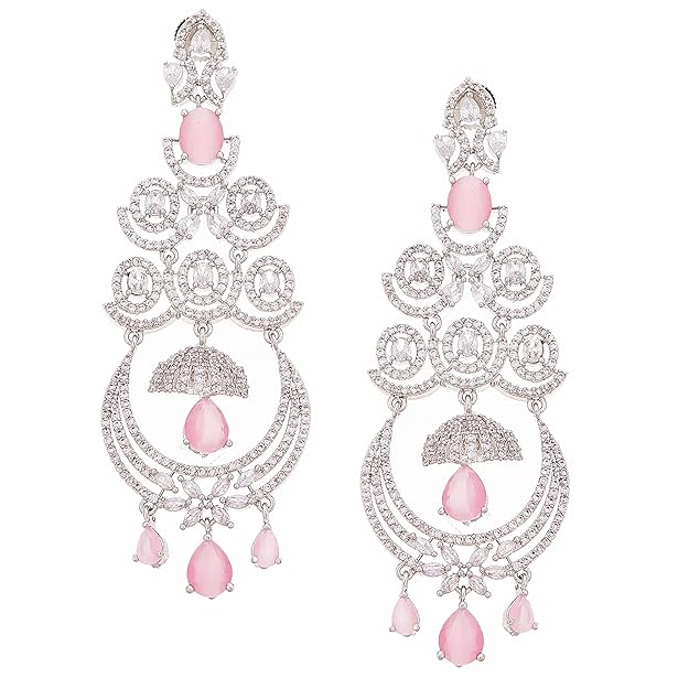 American Diamond Floral Chandelier Drop Earrings