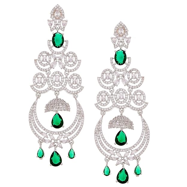 American Diamond Floral Chandelier Drop Earrings