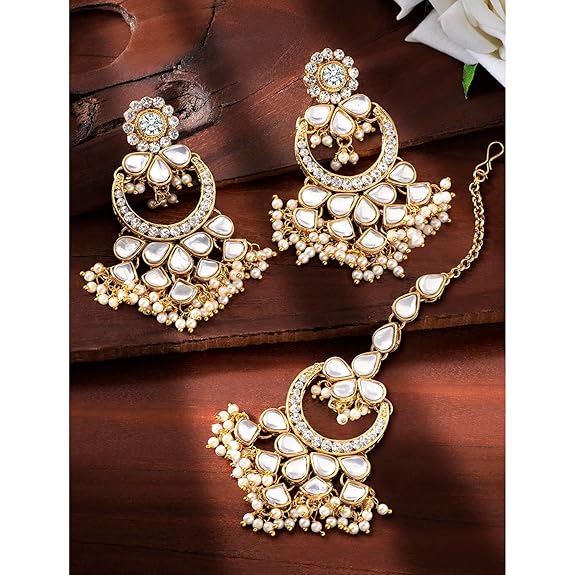 Gold Mangtika Kundan in Traditional Ethnic Jewellery Set Design for Women