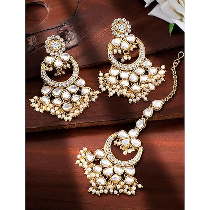 Gold Mangtika Kundan in Traditional Ethnic Jewellery Set Design for Women