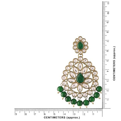 Kundan Chandbali Earrings in Gold Plated Antique Finish Bridal Maang Tikka Set