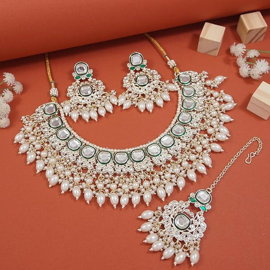 Choker Necklaces for Women in Traditional Meenakari Kundan and Pearl Choker Necklace Jewellery Set