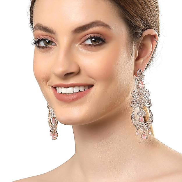 American Diamond Floral Chandelier Drop Earrings