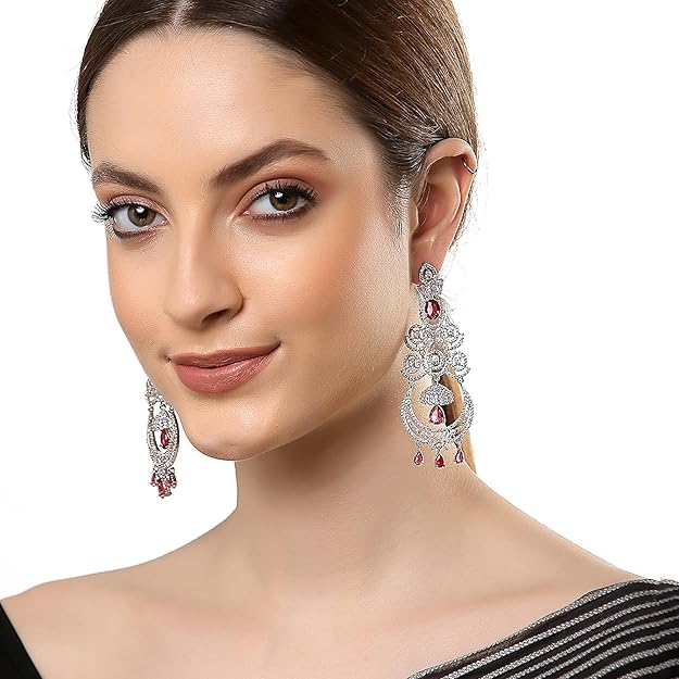 American Diamond Floral Chandelier Drop Earrings