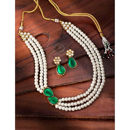 Green Necklace Set in Faux Pearl and Crystal Necklace Jewellery Gift Set for Women