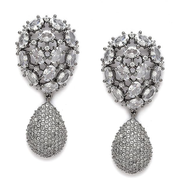 American Diamond Gunmetal Teardrop Earrings