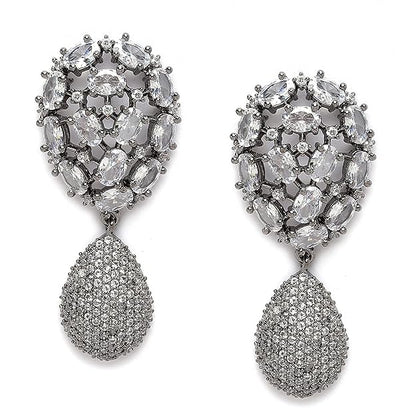 American Diamond Gunmetal Teardrop Earrings