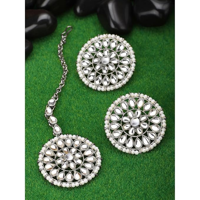 Mang Tika Bridal in Traditional Kundan Pearl Earring Jewellery Set