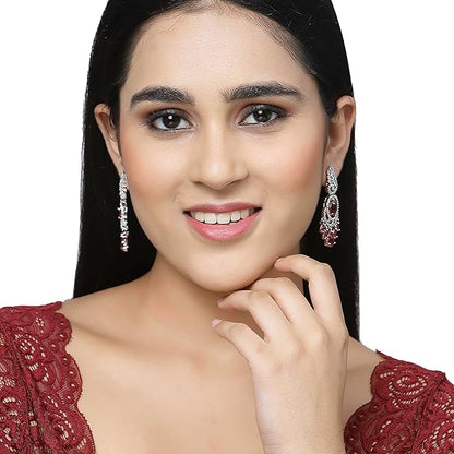 American Diamond Oval Leaf Drop Earrings