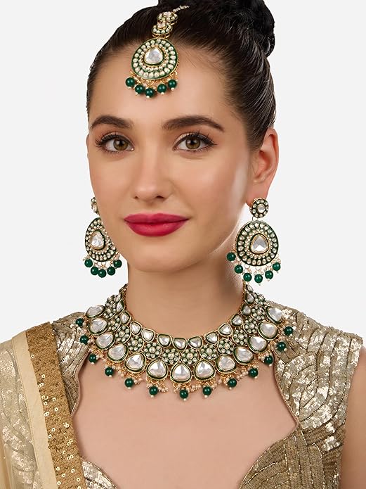 Green Choker Necklace Meenakari Bridal Set