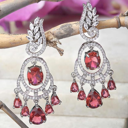 American Diamond Oval Leaf Drop Earrings