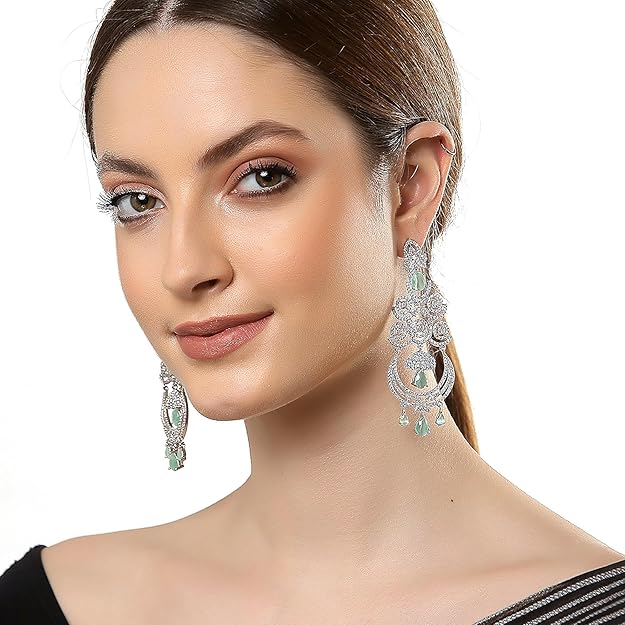 American Diamond Floral Chandelier Drop Earrings