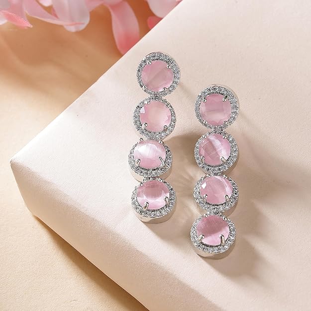American Diamond Silver Tone Drop Earrings
