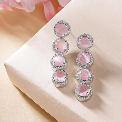 American Diamond Silver Tone Drop Earrings