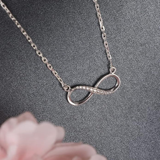 Infinity Sterling Silver Necklace in 925 Silver with Rhodium Plated Swiss Zirconia Pendant Design