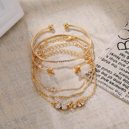 Set of 5 Stylish Multilayer Crystal Bangle Gold Plated Bracelet for Women and Girls (Golden)