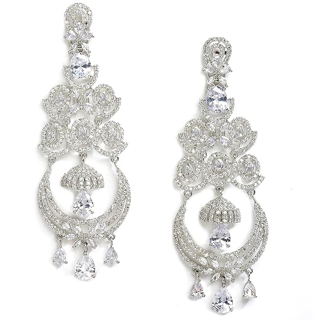American Diamond Floral Chandelier Drop Earrings