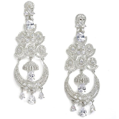 American Diamond Floral Chandelier Drop Earrings