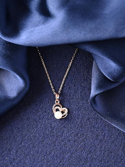Pearl Heart Necklace in Sterling Silver Adah Freshwater Pearl Pendant Design with Rose Gold Plated Swiss Zirconia