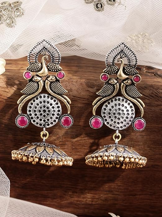 Silver Oxidised Boho Jhumka Earrings