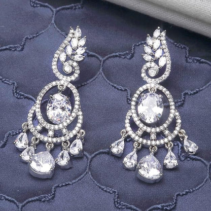 American Diamond Oval Leaf Drop Earrings