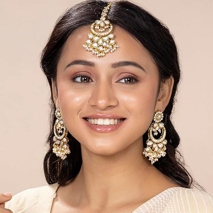 Gold Mangtika Kundan in Traditional Ethnic Jewellery Set Design for Women