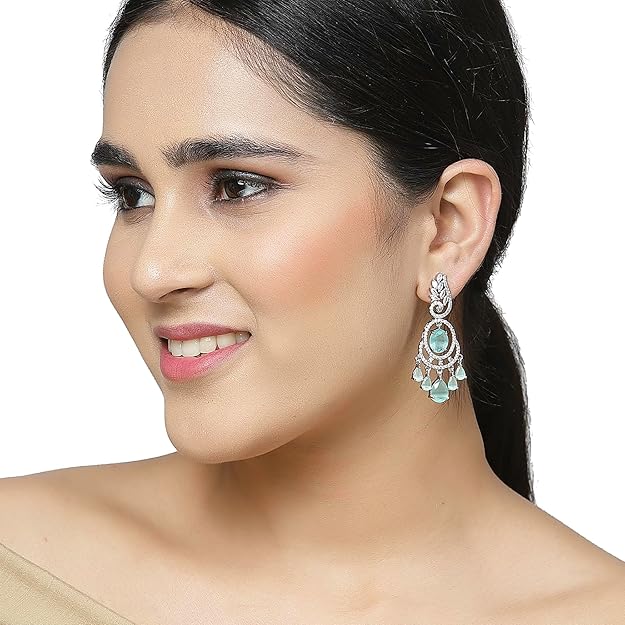 American Diamond Oval Leaf Drop Earrings