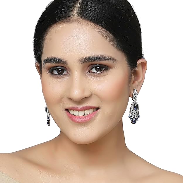 American Diamond Oval Leaf Drop Earrings