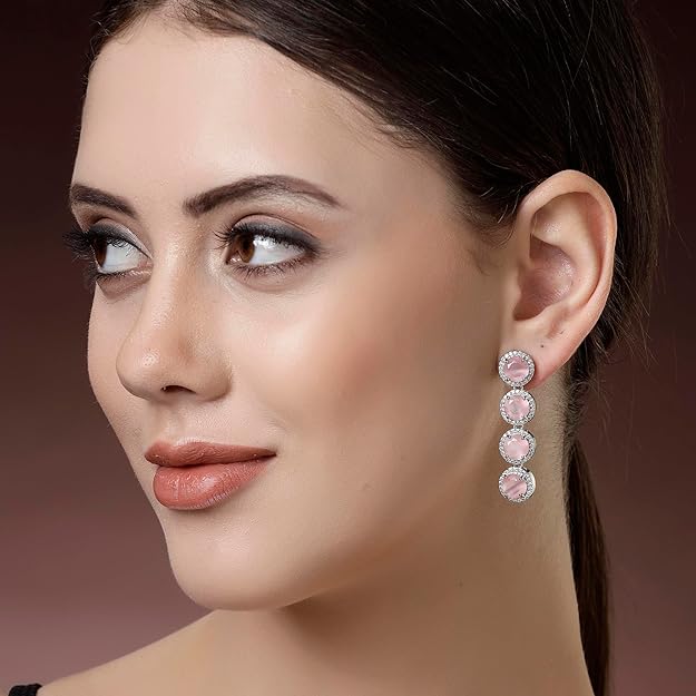 American Diamond Silver Tone Drop Earrings