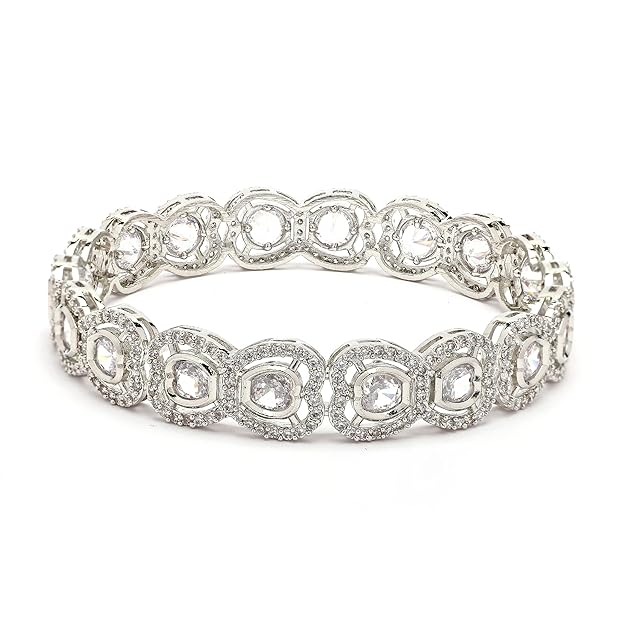 AD Bangles Rhodium Plated Silver White Set of 2