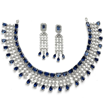 American Diamond Choker Set in Floral Design AD Studded Choker Necklace with Earrings for Women and Girls