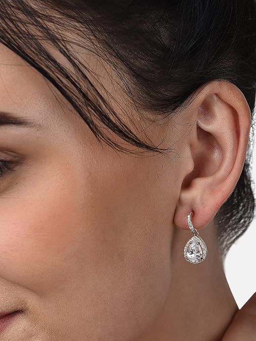 Rose Gold Pearl Drop Hoop Earrings