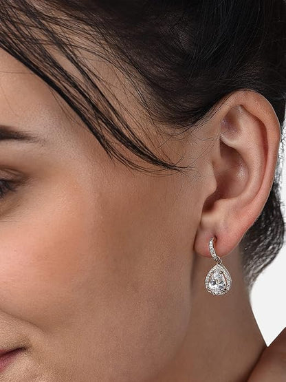 Rose Gold Pearl Drop Hoop Earrings
