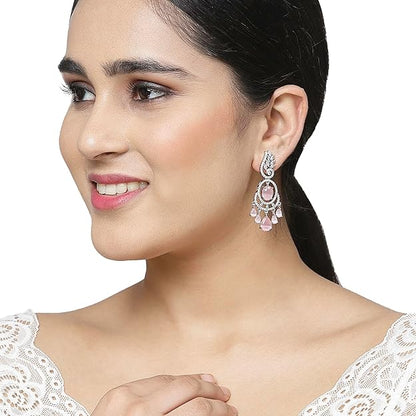 American Diamond Oval Leaf Drop Earrings