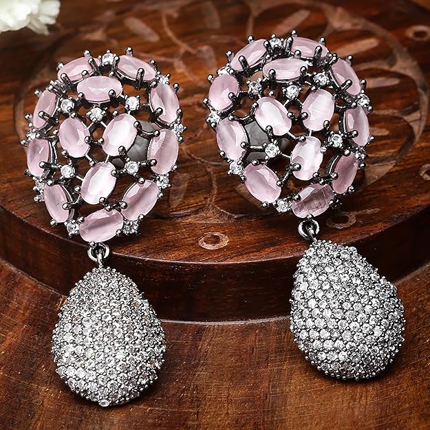 American Diamond Gunmetal Teardrop Earrings