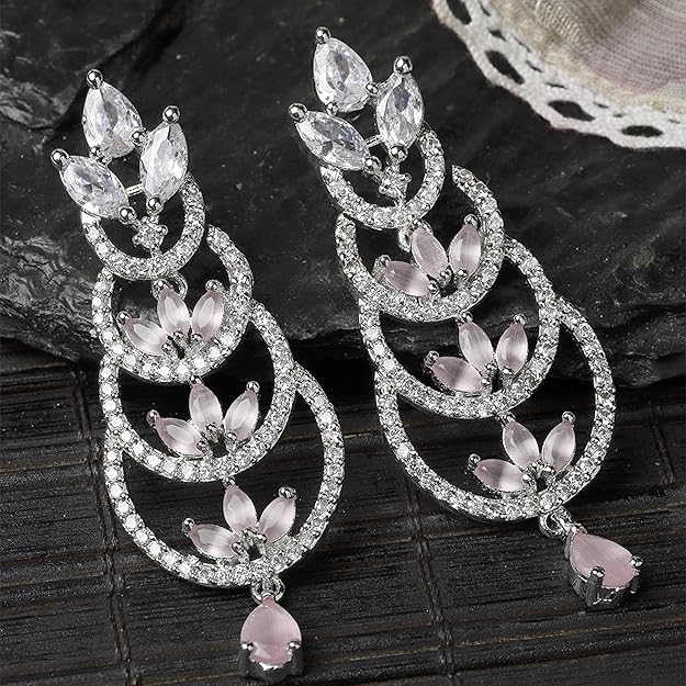 American Diamond Crescent Dangle Earrings