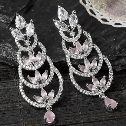 American Diamond Crescent Dangle Earrings