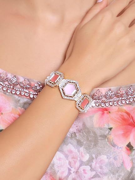 Beads Bracelet in Pink & Gold Kundan Ethnic Style Set of 2