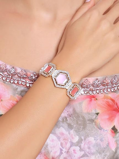 Beads Bracelet in Pink & Gold Kundan Ethnic Style Set of 2