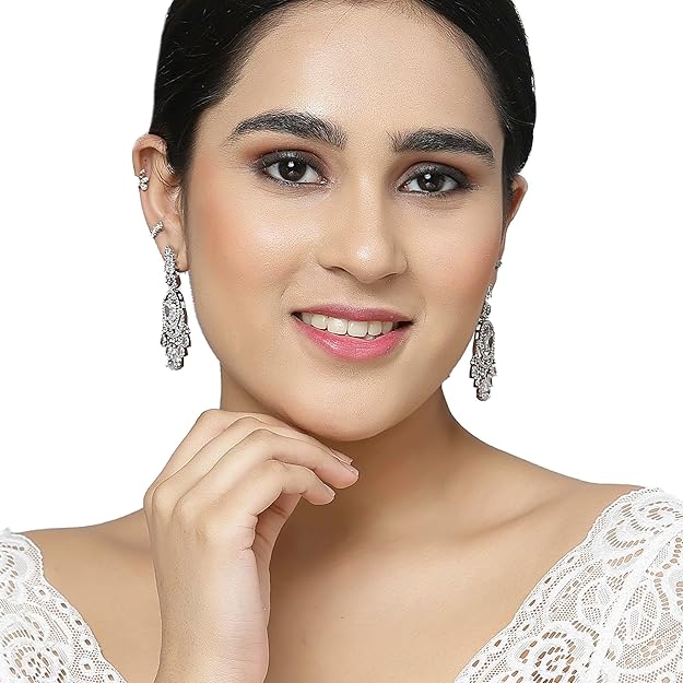 American Diamond Oval Leaf Drop Earrings