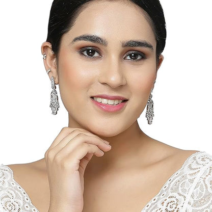 American Diamond Oval Leaf Drop Earrings