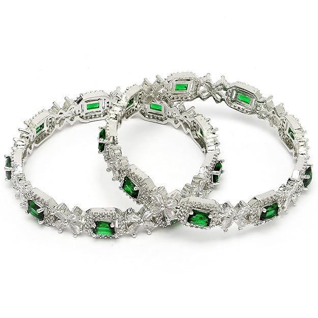 Rhodium Plated Silver AD Bangles Set of 2