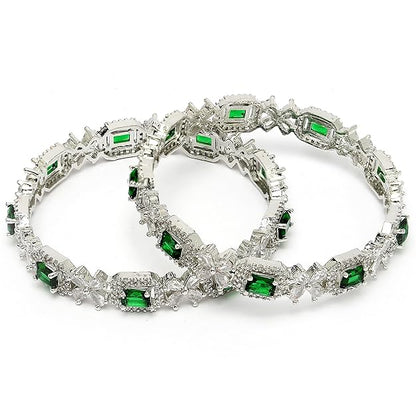 Rhodium Plated Silver AD Bangles Set of 2