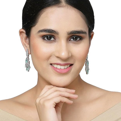 American Diamond Oval Leaf Drop Earrings