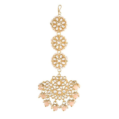 Mang Tikka for Women in 18K Gold Plated Matte Finish Kundan & Faux Pearl Chandbali Set